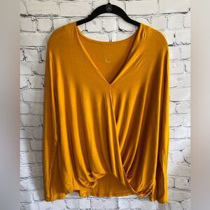 A New Day Women's Long Sleeve Wrap Front Shirt Size L Mustard Color